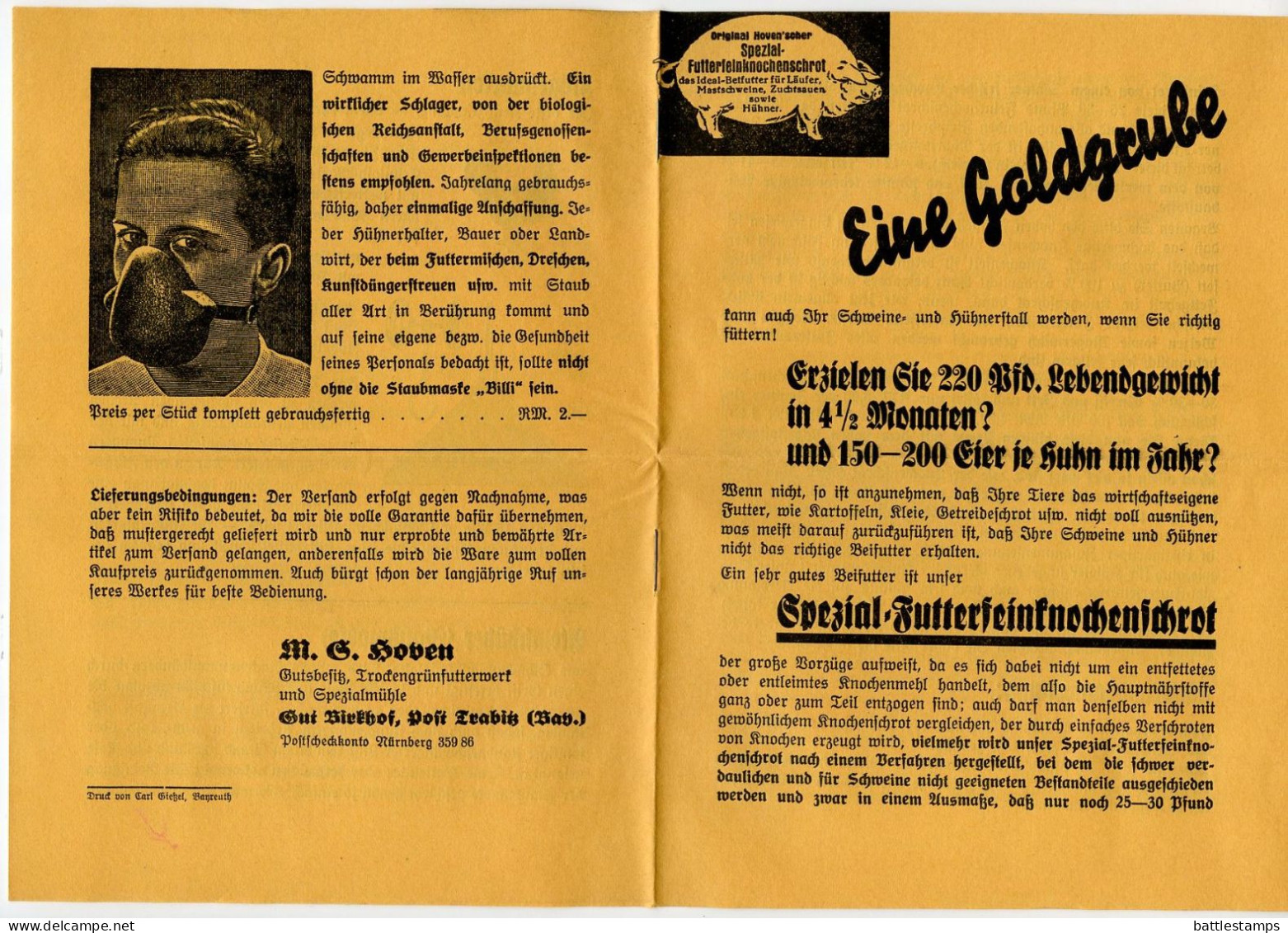 Germany 1936 Cover /w Letter & Advert; Trabitz - M.S. Hoven, Gutsbesitz, Mühlen-u. Sägewerk To Schiplage; 3pf Hindenburg - Lettres & Documents