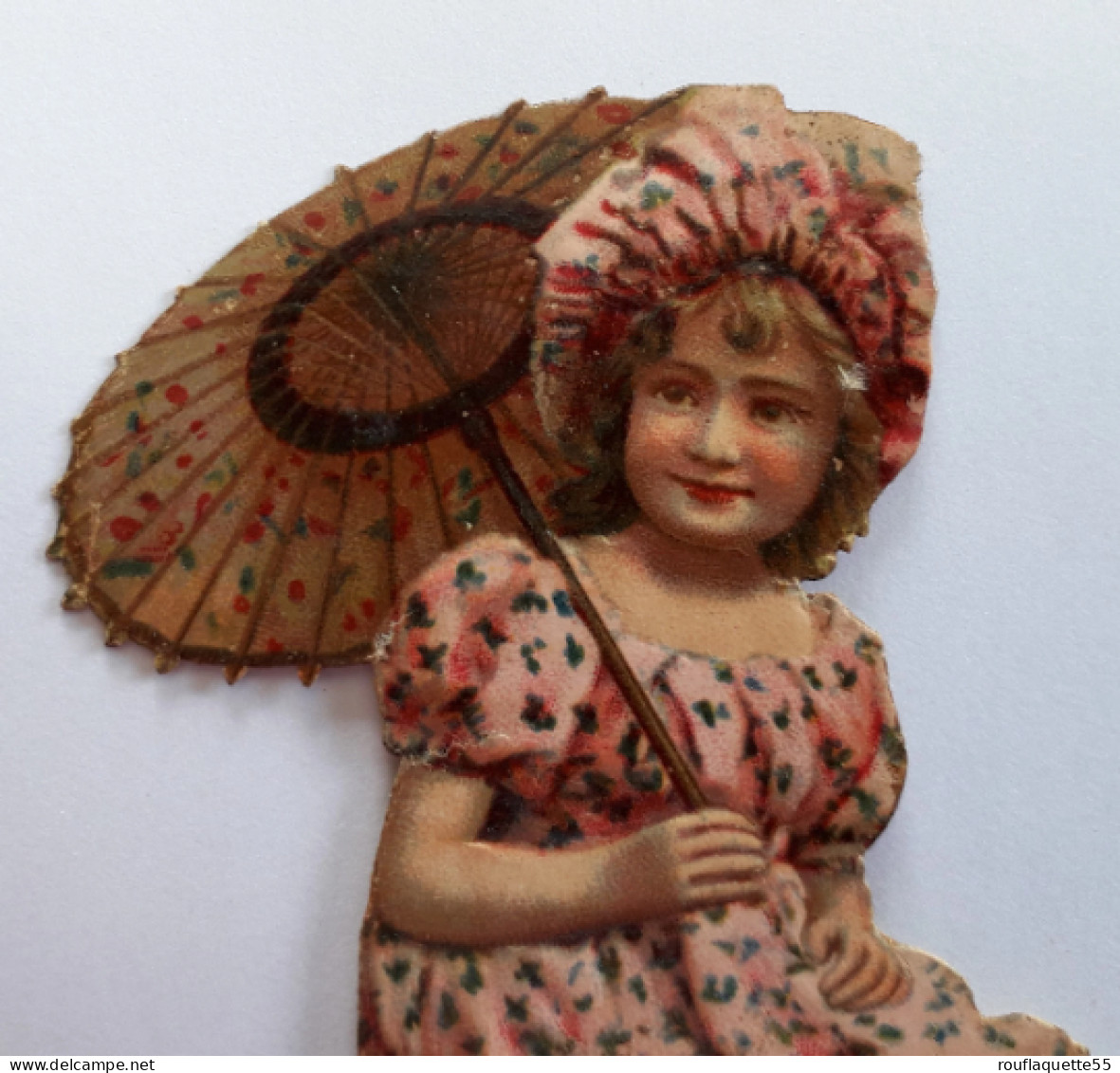 Ancien Chromo Polychrome Découpis, "jeune Fille à L'ombrelle", Vers 1900 - Kinderen