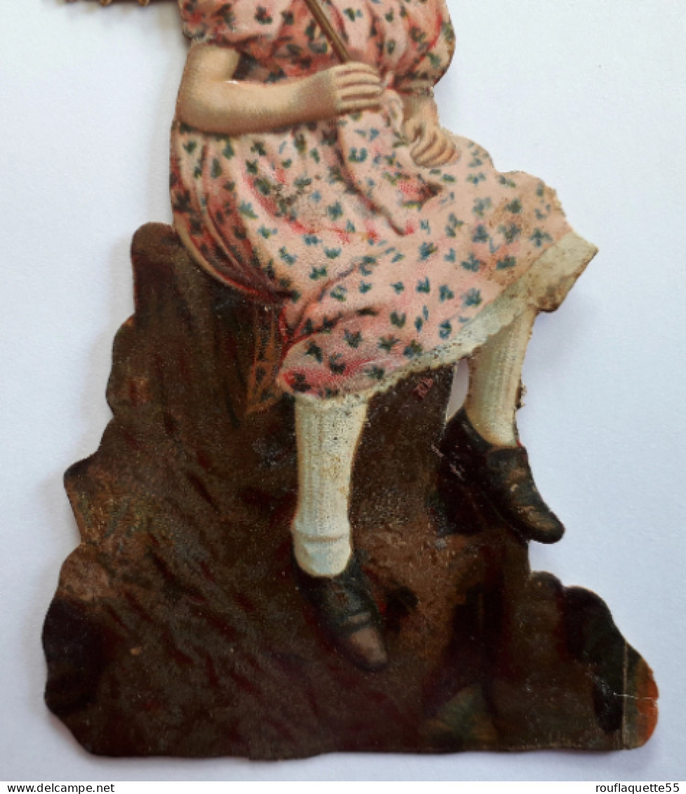 Ancien Chromo Polychrome Découpis, "jeune Fille à L'ombrelle", Vers 1900 - Children