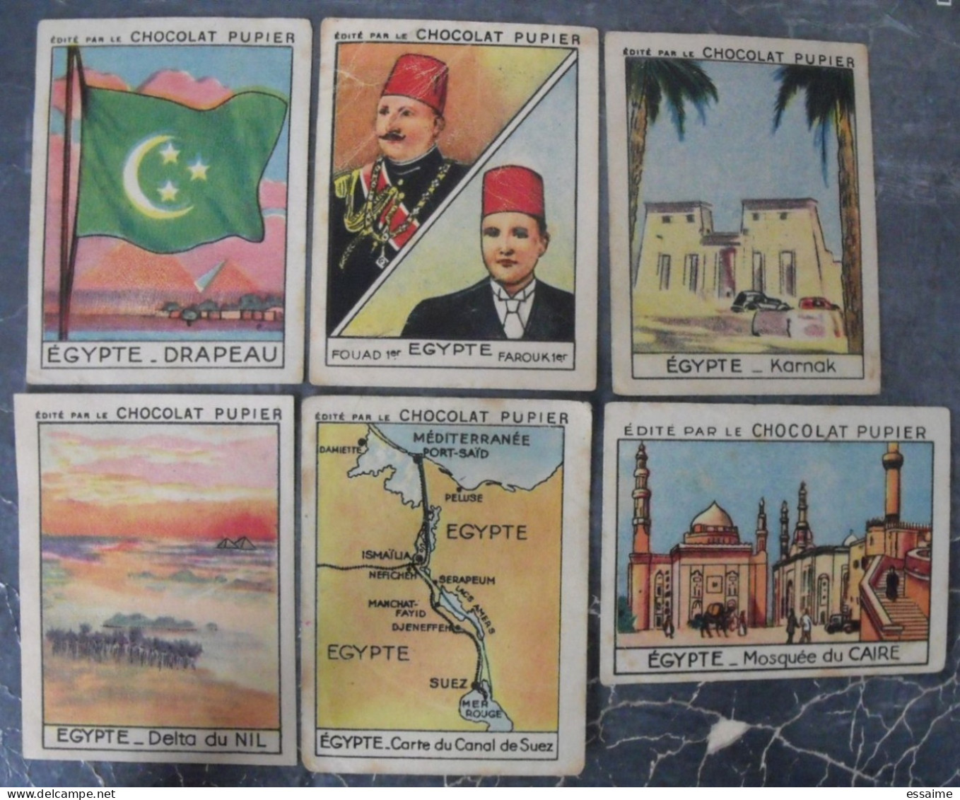 Lot 6 Images Chocolat Pupier. Album Afrique 1950. Egypte Farouk Fouad Le Caire Karnak Sphinx Nil Suez - Other & Unclassified