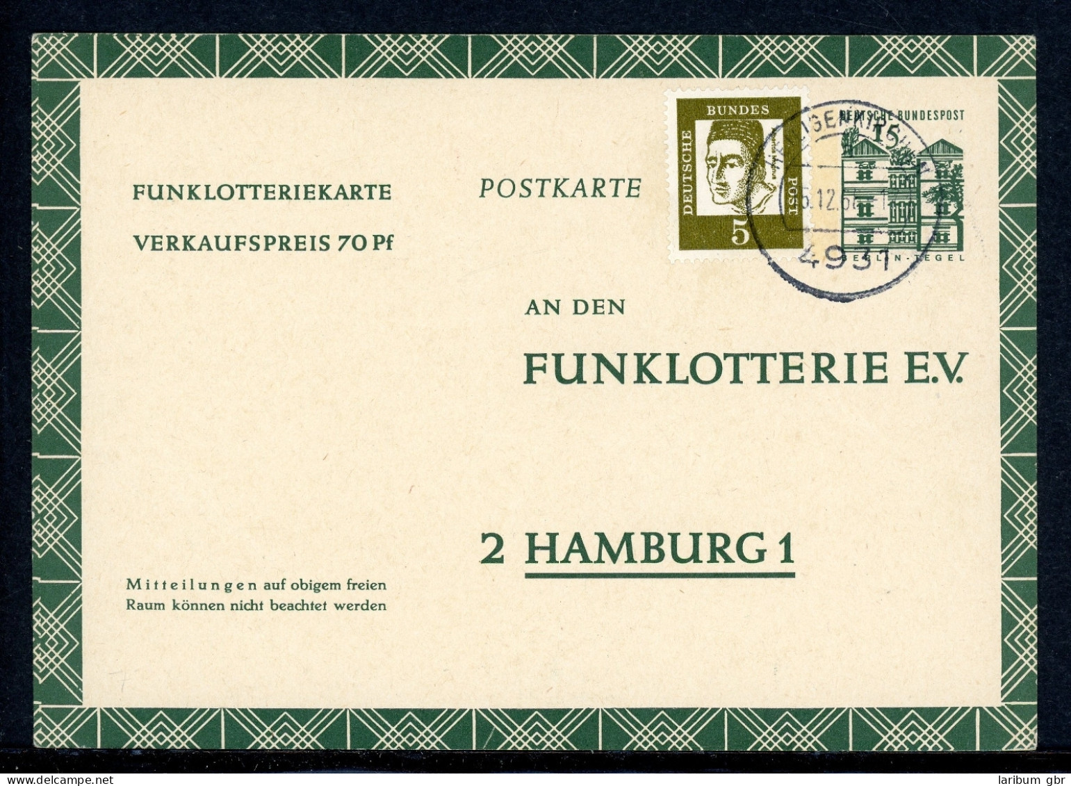 Bund Funklotterie-Postkarte FP 11 Gestempelt Zusatzfrankatur #HO588 - Sonstige & Ohne Zuordnung