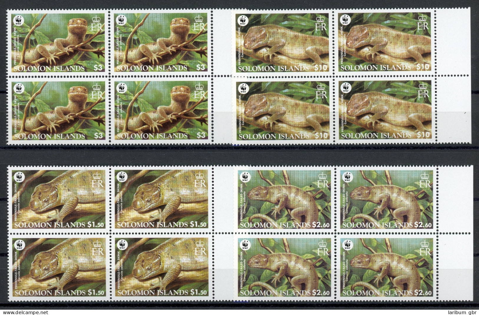 Salomon Inseln 4er Blöcke 1282-1285 Postfrisch Reptilien, WWF #HB042 - Solomoneilanden (1978-...)