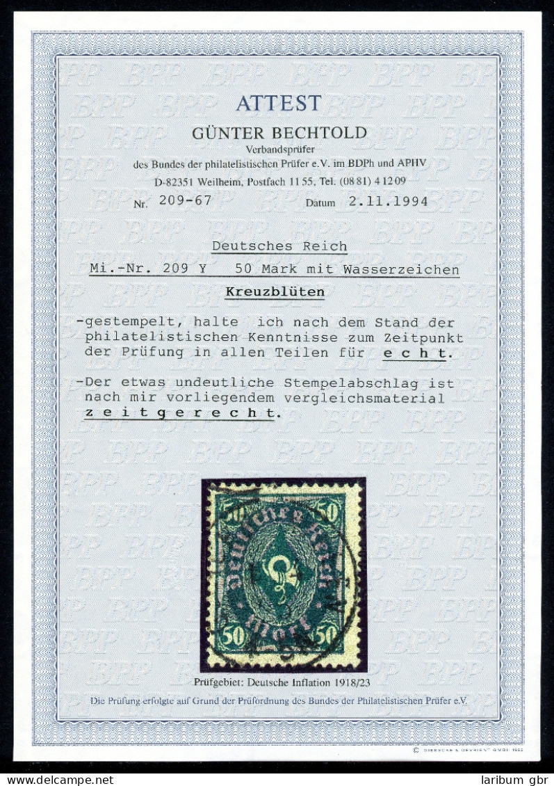 Deutsches Reich 209 P Y Gestempelt Fotoattest Bechtold #GJ271 - Other & Unclassified