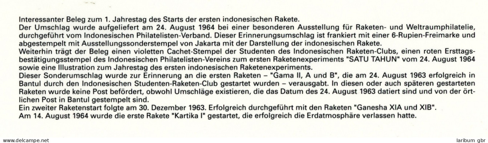 Erinnerungsumschlag Zum 1. Raketenstart Indonesiens Am 24.8.1963 #KB512 - Otros & Sin Clasificación