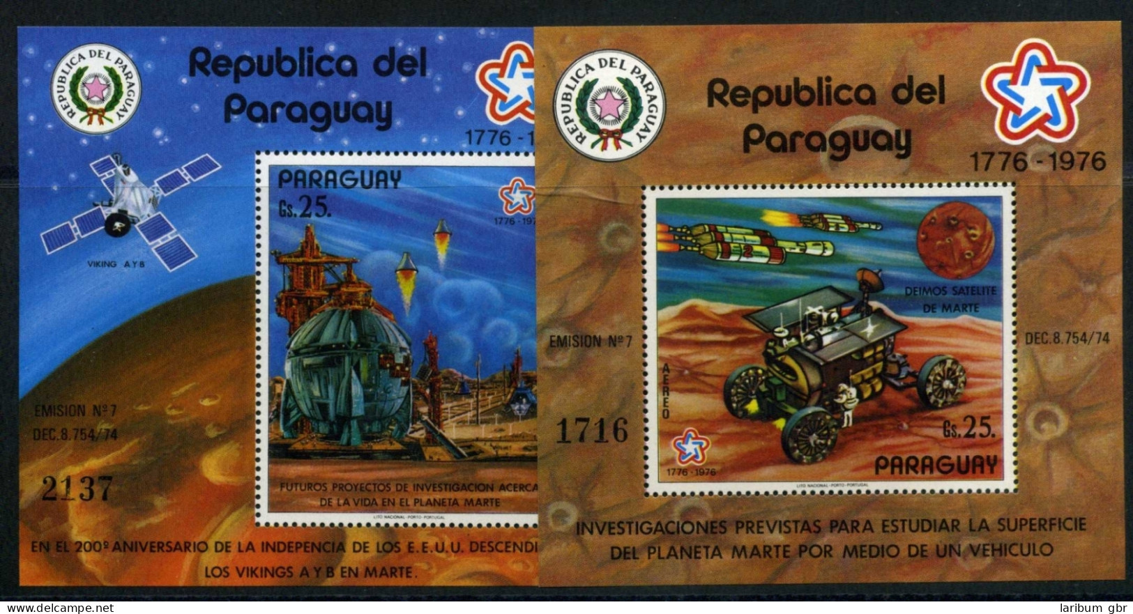 Paraguay Block 294-95 Postfrisch Raumfahrt #HK232 - Autres & Non Classés