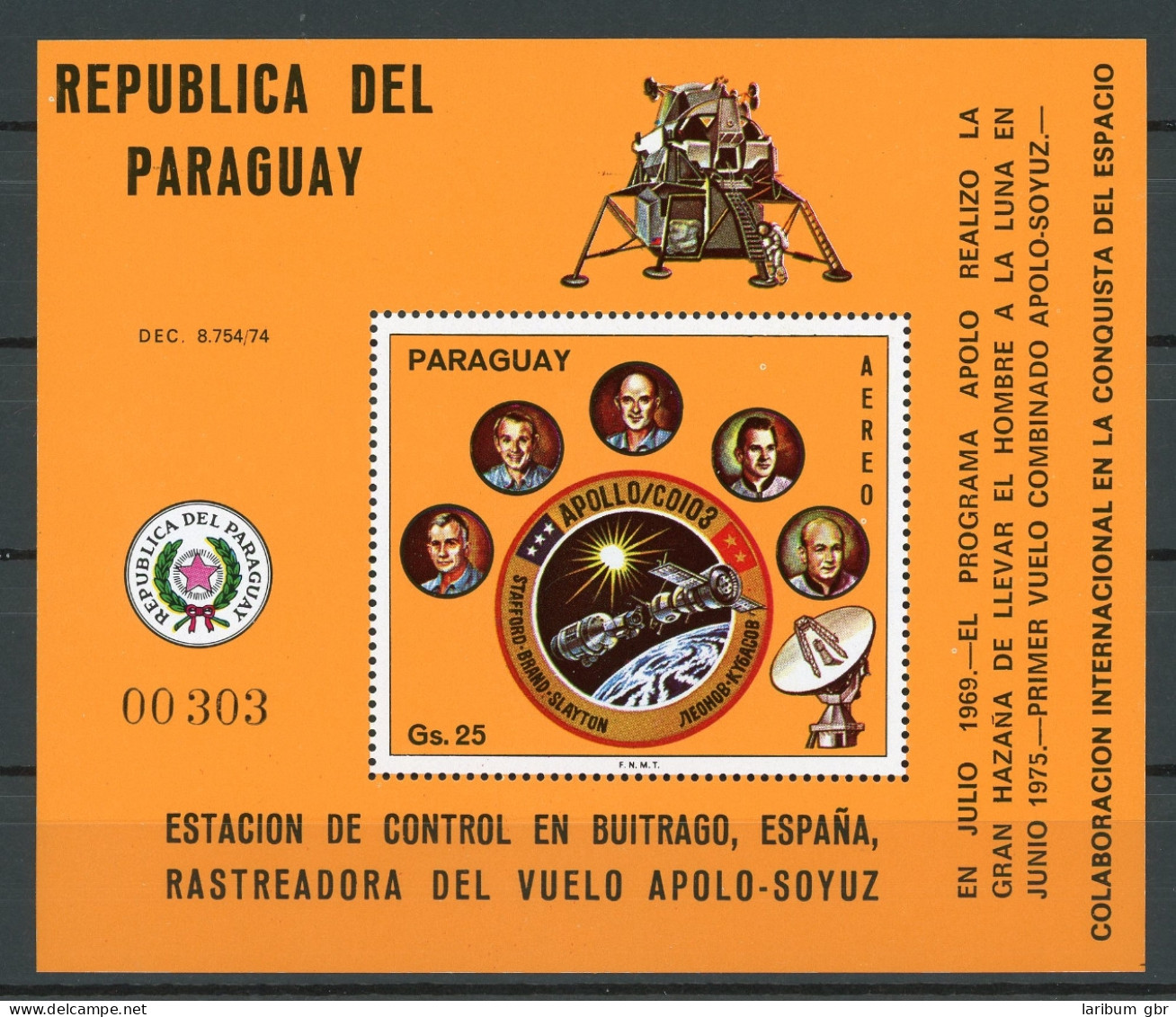 Paraguay Block 272 Postfrisch Apollo - Sojus #GE779 - Paraguay