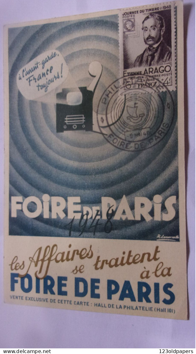 CPA Illustrée 75 - Foire De PARIS 1948 - Cachet Philatélique Sur Timbres - Tentoonstellingen