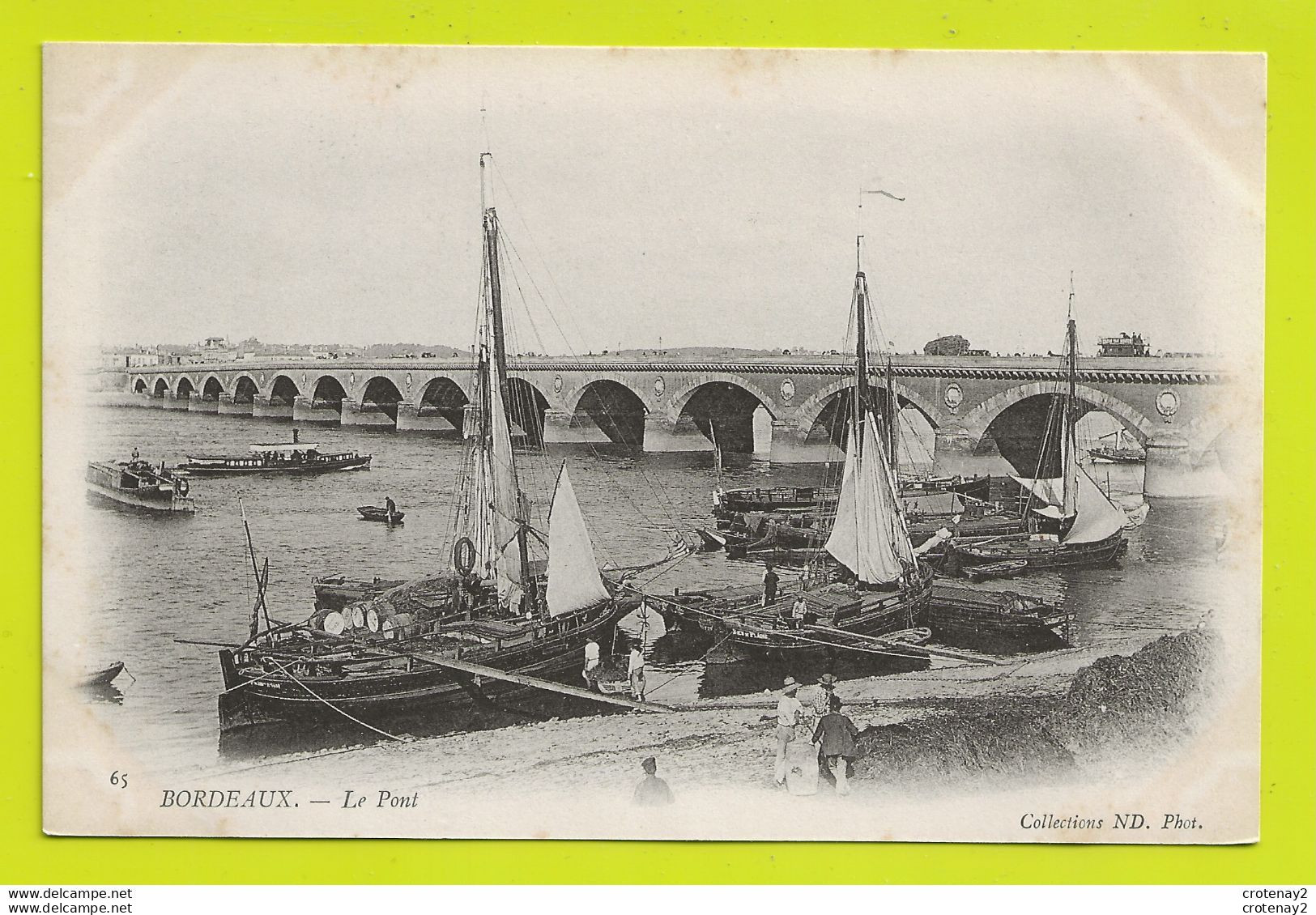33 BORDEAUX N°65 Le Pont Vers 1904 Bateau Chargé De Tonneaux Ou Barriques Tram Tramway Sur Le Pont PUB Cacao Van Houten - Bordeaux