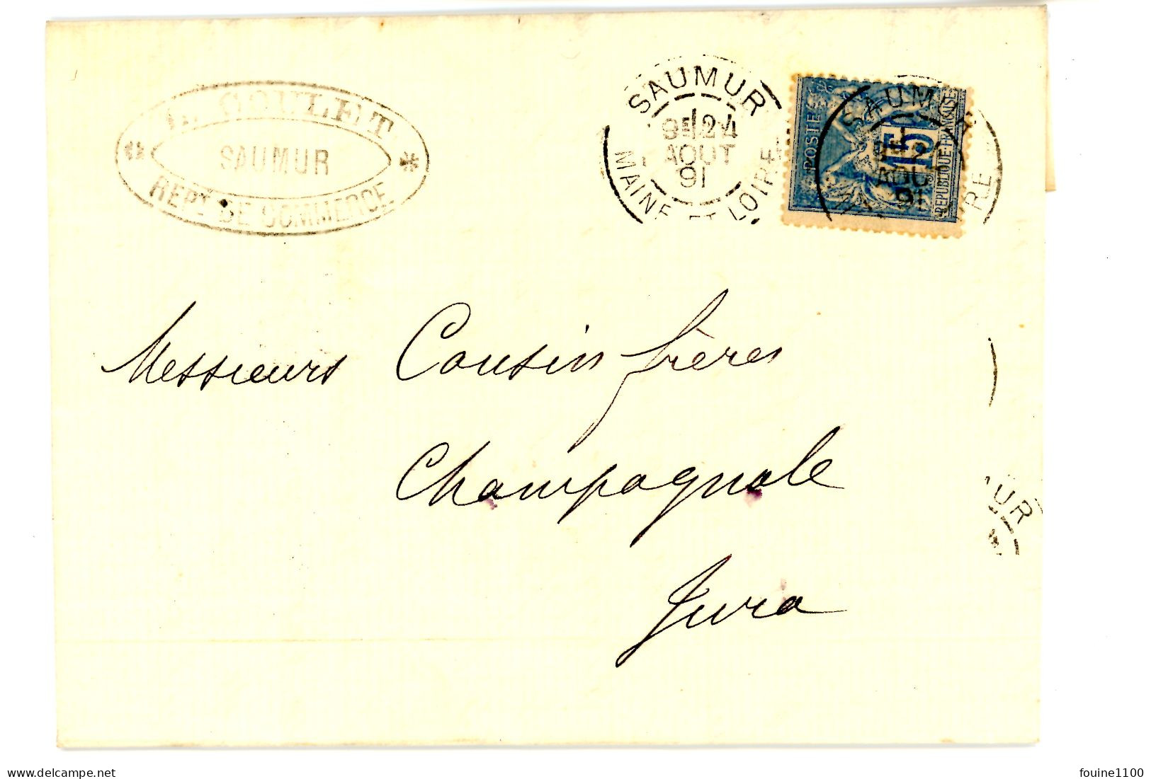 Courrier Facture An 1891 REVEAU / GOULET à SAUMUR 49 Pour Cousin à CHAMPAGNOLE 39 JURA - 1876-1898 Sage (Tipo II)