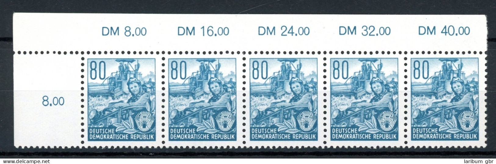 DDR Waag. 5er Streifen Eckrand 378 XII Postfrisch Randdruck #HS079 - Andere & Zonder Classificatie