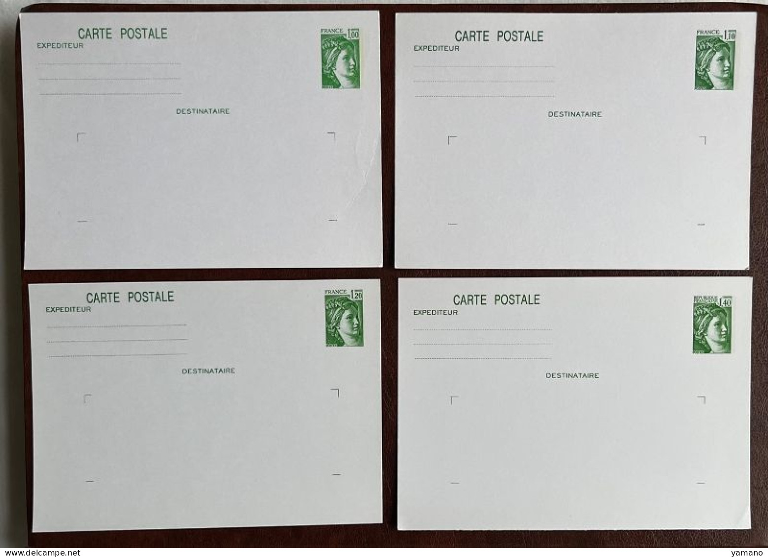 France 1978/80 -  Lot De 4 Entiers Postaux Neufs SABINE 1.00F/1.10 / 1.20 / 1.40 - Yvt 1973/2058/2101/2154 CP1  - - Standard Postcards & Stamped On Demand (before 1995)