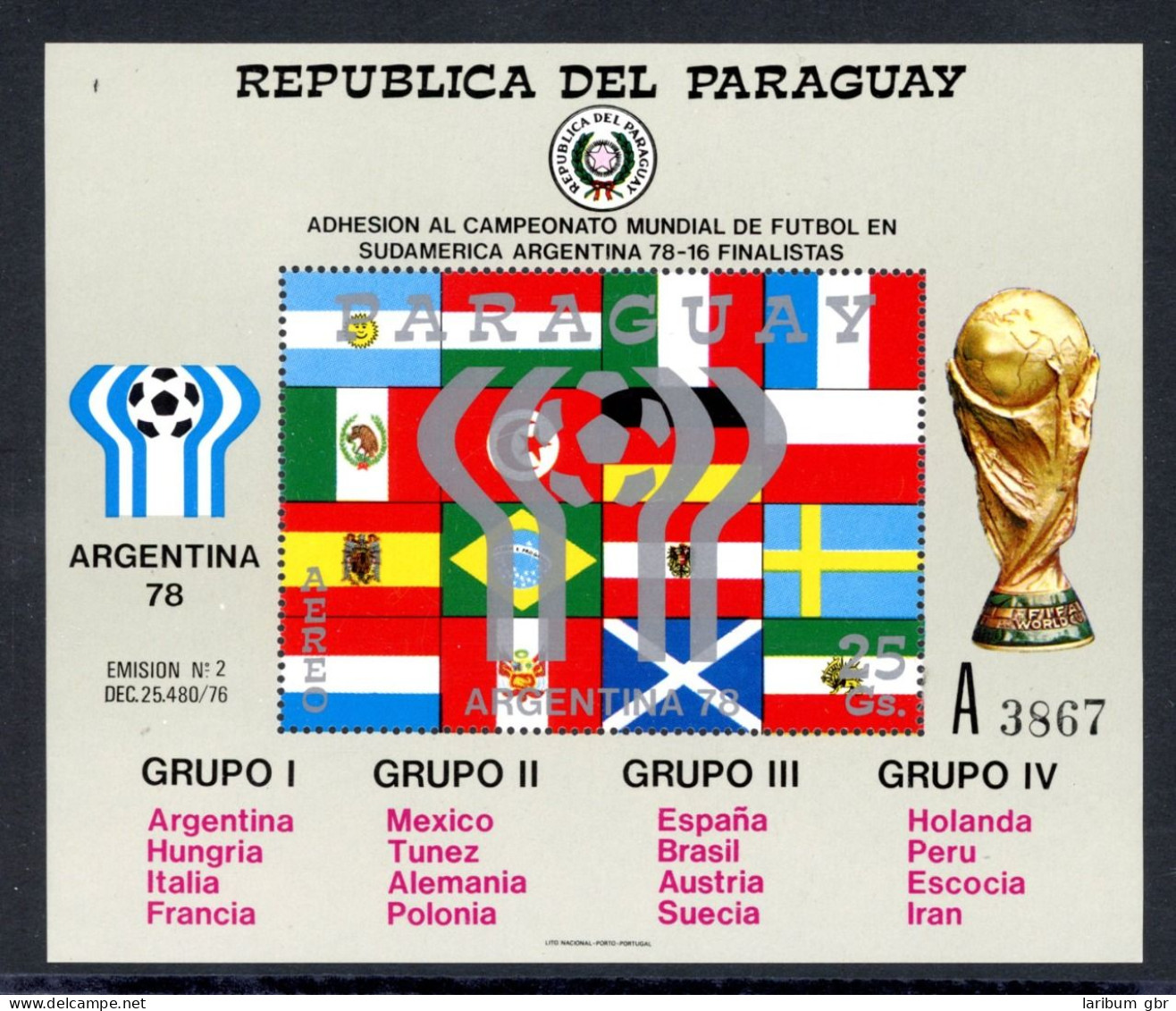 Paraguay Block 320 Postfrisch Fußball WM 1978 #JR975 - Paraguay