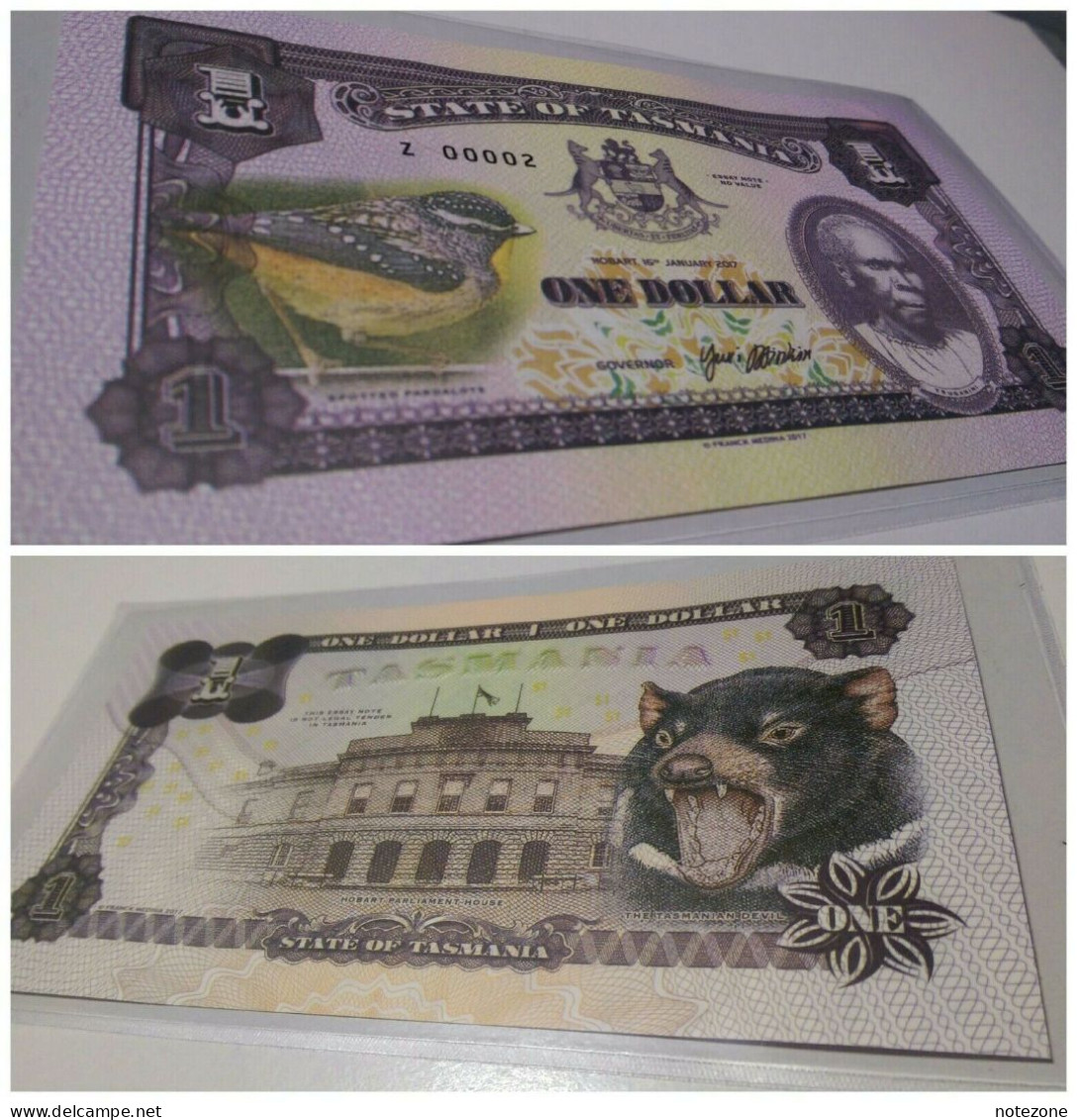 Frank Medina Low Serial Number Z 00002 1$ State Of Tasmania Paper Fantasy Test - Tanzania