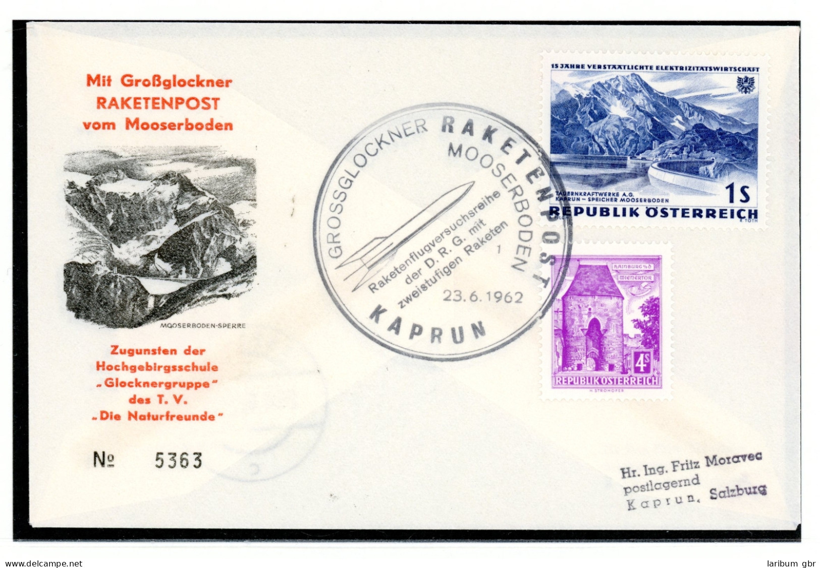 Österreich Raketenpost Grossglockner Mooserboden Der D.R.G. 23.6.192 #KB511 - Sonstige & Ohne Zuordnung