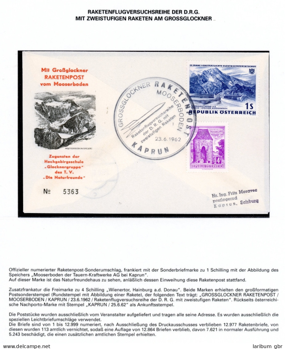 Österreich Raketenpost Grossglockner Mooserboden Der D.R.G. 23.6.192 #KB511 - Other & Unclassified