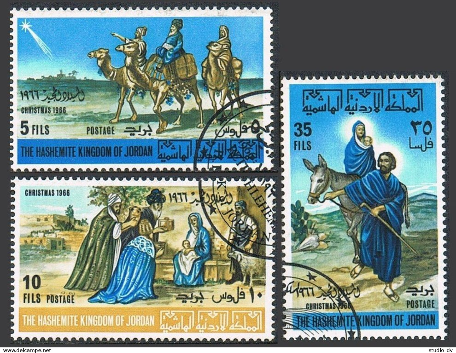 Jordan 533-533B, CTO. Mi 629-631. Christmas 1966. Magi, Flight To Egypt, Camels. - Jordanien