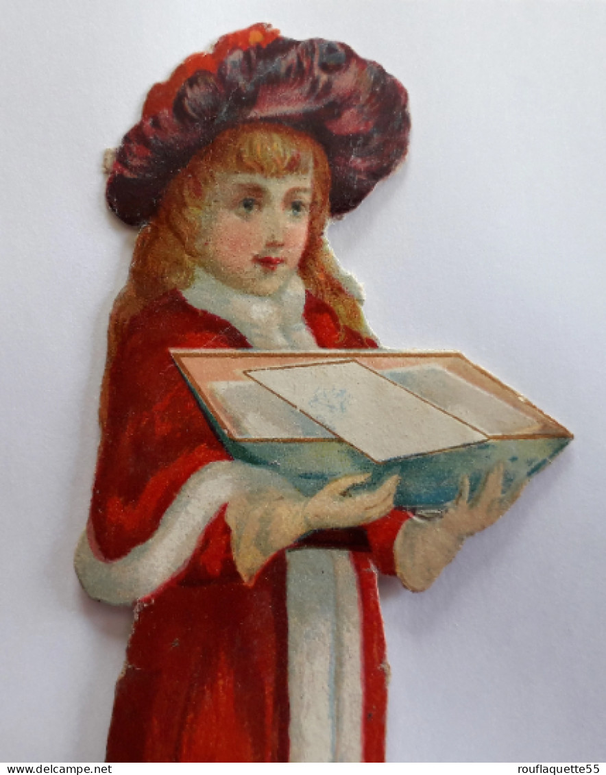 Ancien Chromo Polychrome Découpis, "jeune Fille à La Boite - Fête De Noël" , Vers 1900 - Children