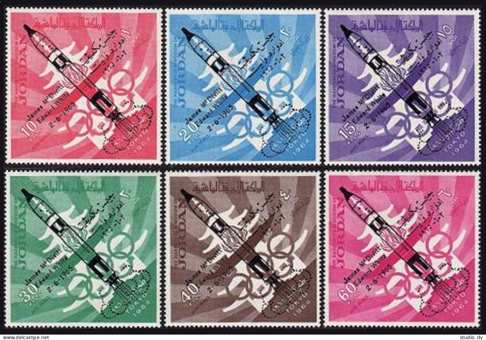 Jordan C42A-C42F,C42Fa, MNH. Michel 550-555, Bl.28B. Olympics Tokyo-1964, Space. - Jordanien