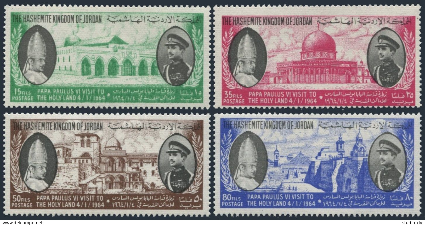 Jordan 428-431,431a Sheet,MNH. Mi 420-423,Bl.8. Pope Paul In The Holy Land,1964. - Jordania