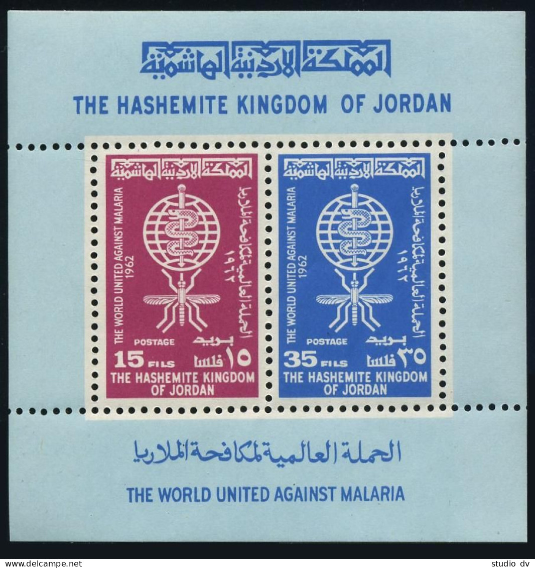 Jordan 379-380,380a & Imperf,MNH. Mi 369-370,Bl.1A-1B. WHO Against Malaria,1962. - Jordania