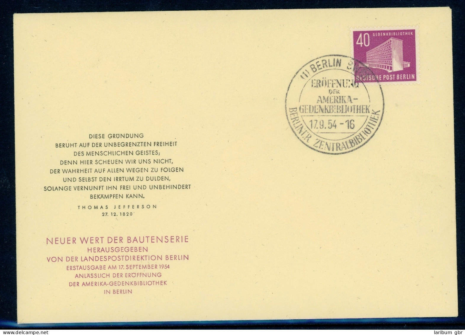 Berlin 122 Amtlicher Ersttagesbrief/FDC #HE429 - Andere & Zonder Classificatie