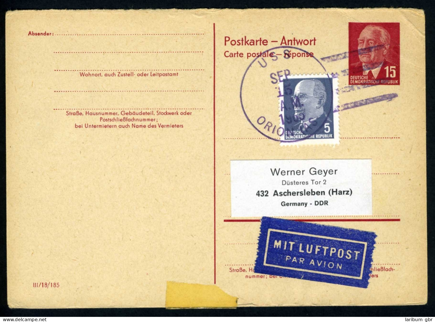 DDR Ganzsache Antwortkarte P 65 AA Mischfrankatur #HC043 - Other & Unclassified