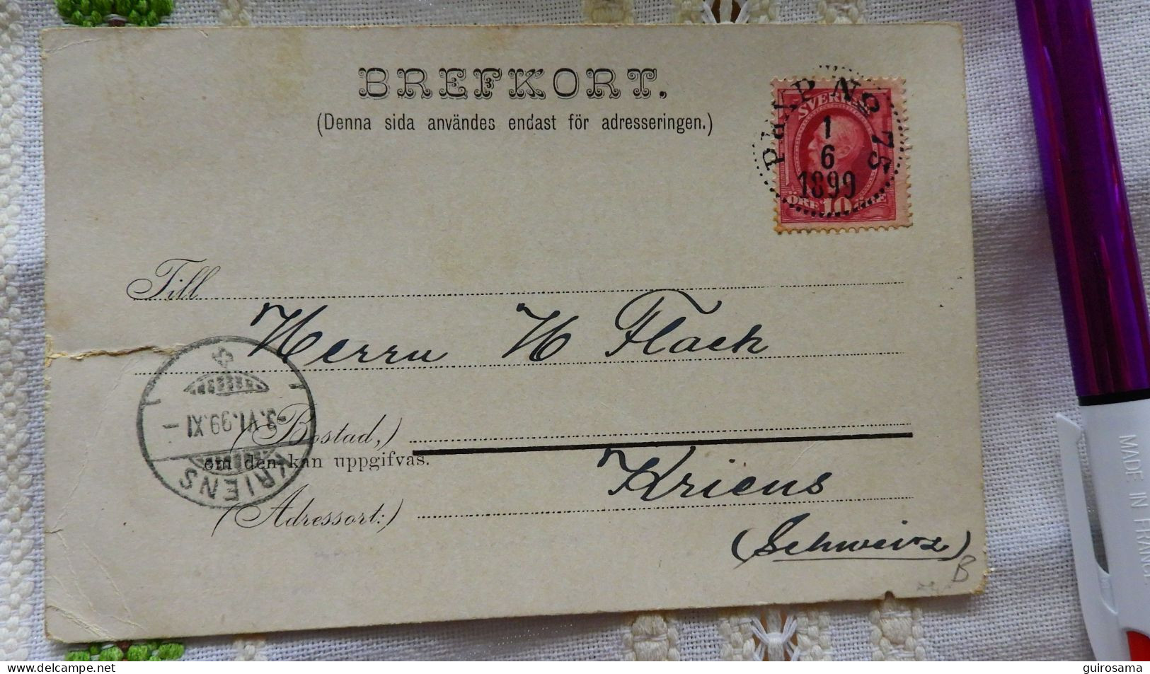 Karl XV - Cachet D'arrivée à Kriens (Suisse) Et Départ De Svérige - 1899 - Suède