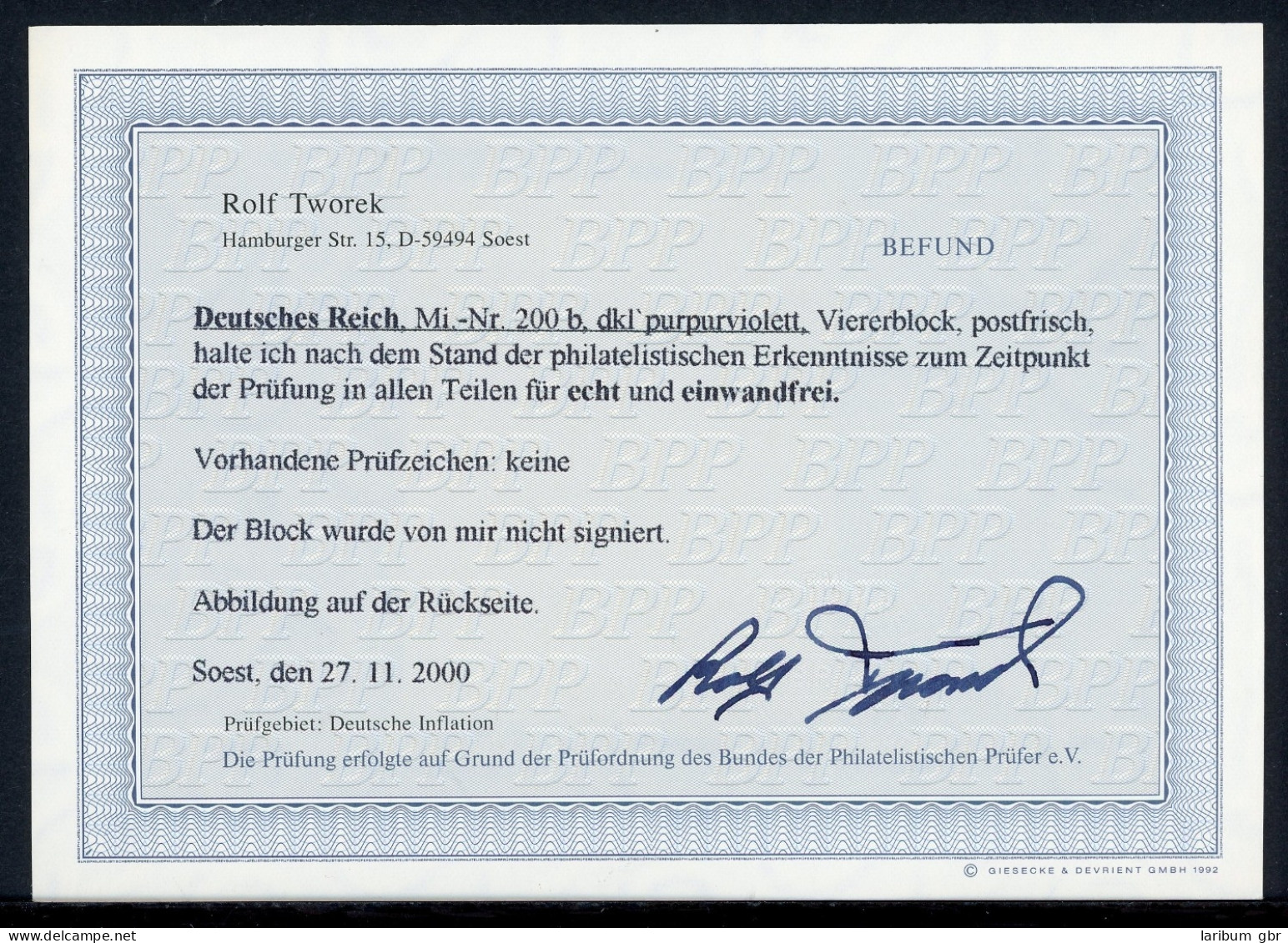 Deutsches Reich Infla 4er Block 200 B Postfrisch Befund #IS907 - Sonstige & Ohne Zuordnung