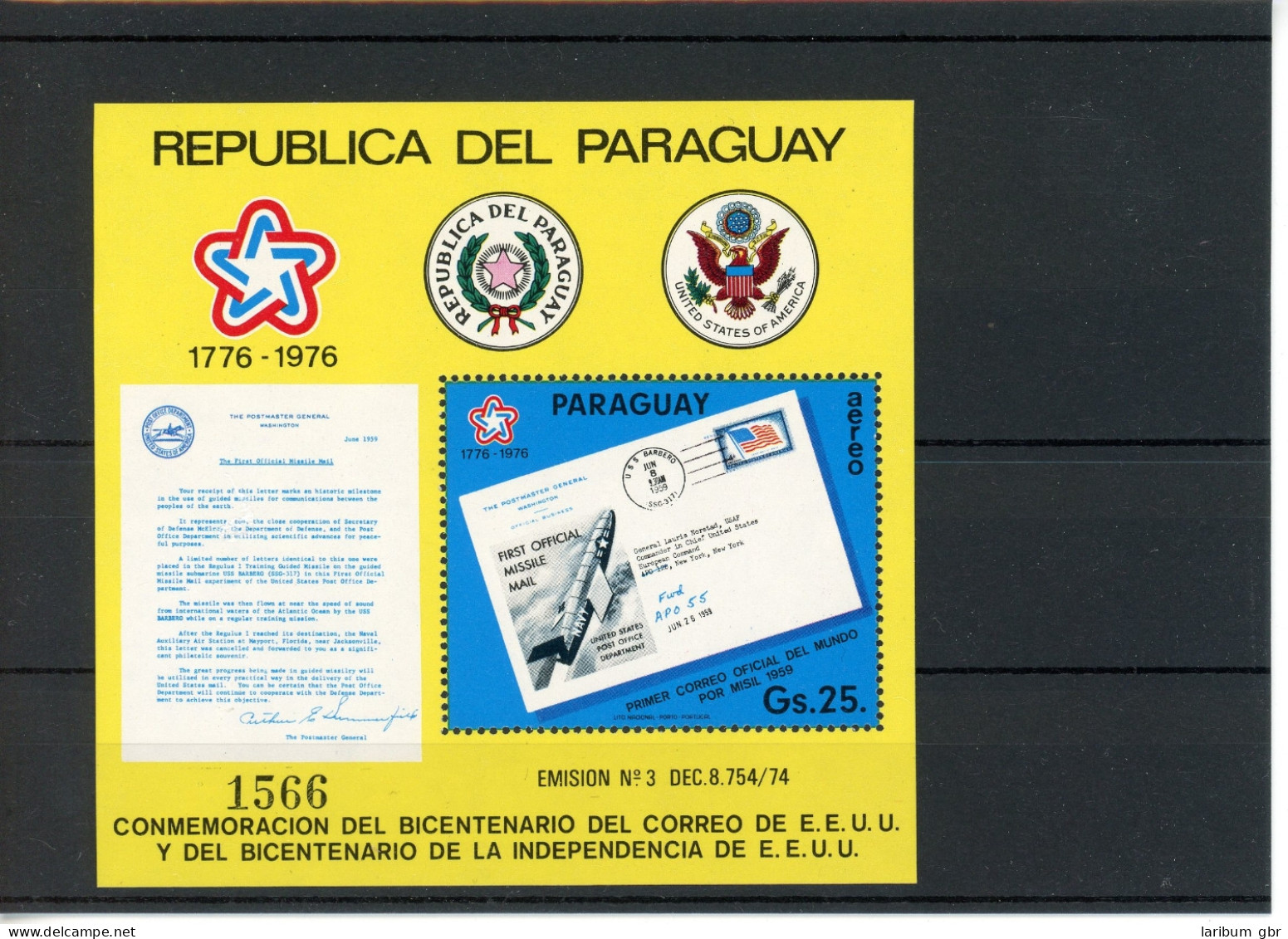 Paraguay Block 280 Postfrisch Brief #IT688 - Paraguay