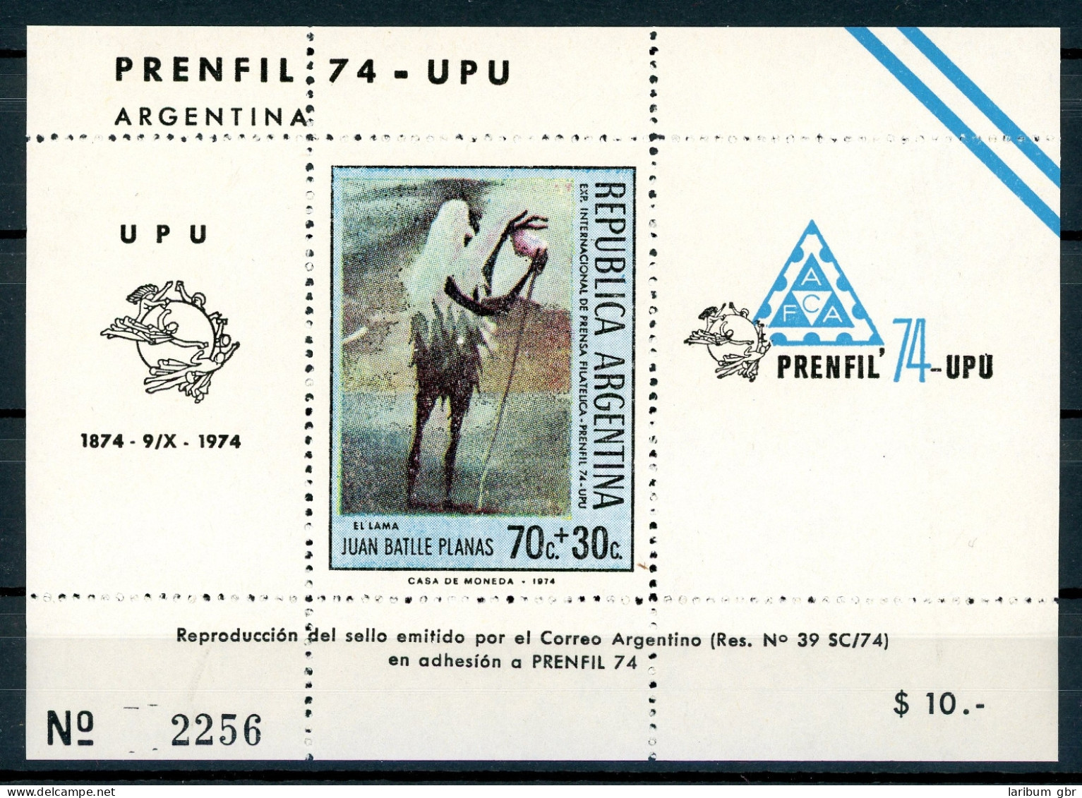 Argentinien Vignetten-Block "Prenfil `74" Postfrisch #HO545 - Other & Unclassified