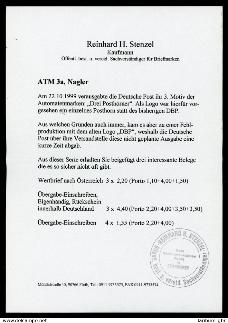 Bund 3 Portogerechte MeF ATM 3.1 Prüfbericht Mehrfachfrankatur #IY277 - Andere & Zonder Classificatie