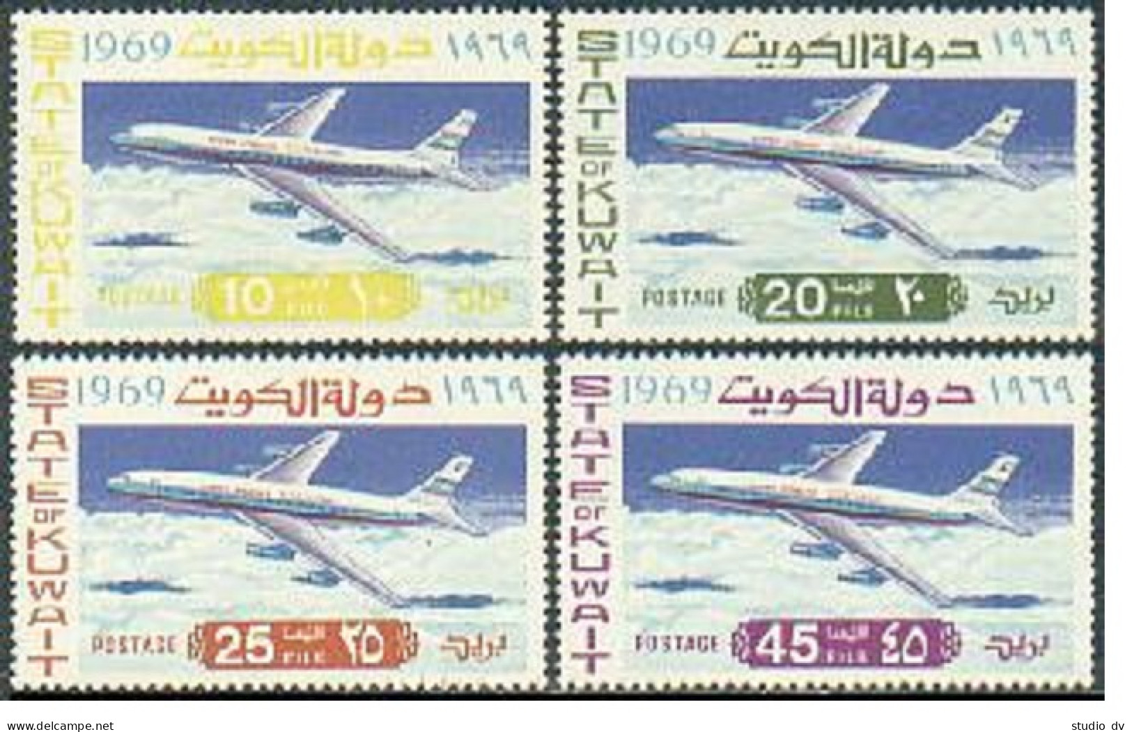 Kuwait 435-438, Hinged. Michel 229-432. Kuwait Airways 1969. Boeing 707 Service. - Koweït
