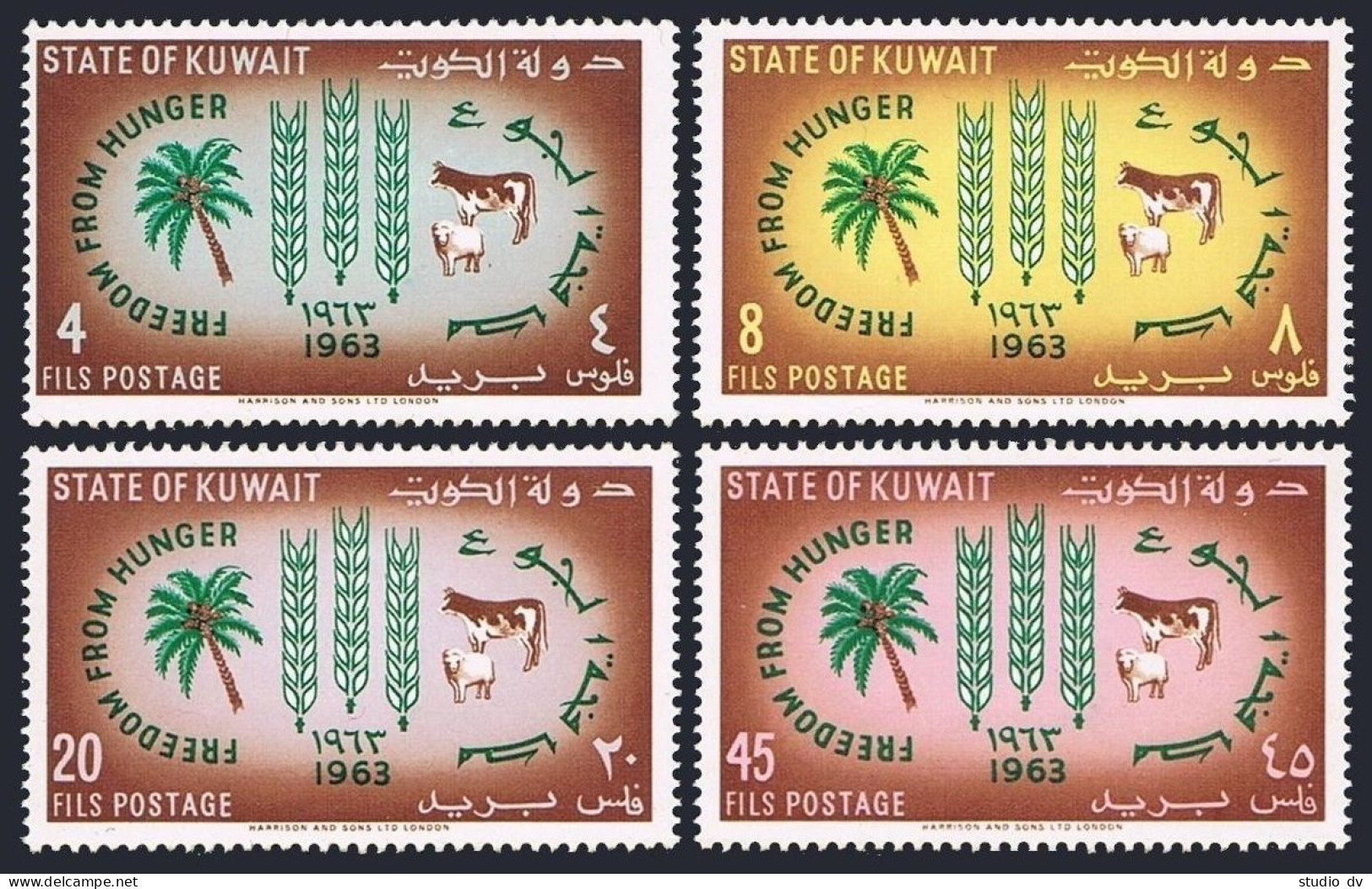 Kuwait 193-196, Hinged. Mi 183-186. FAO Freedom From Hunger Campaign 1963. Cow, - Koweït