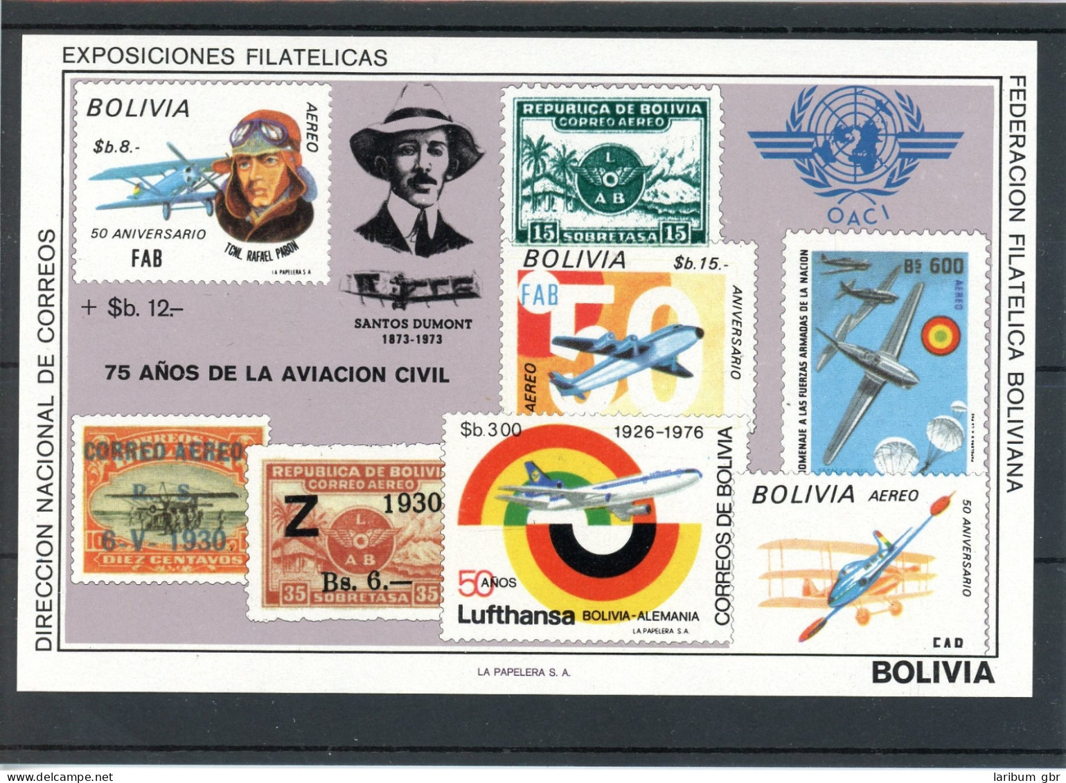 Bolivien Block 82 Postfrisch Flugzeug #GI258 - Bolivia