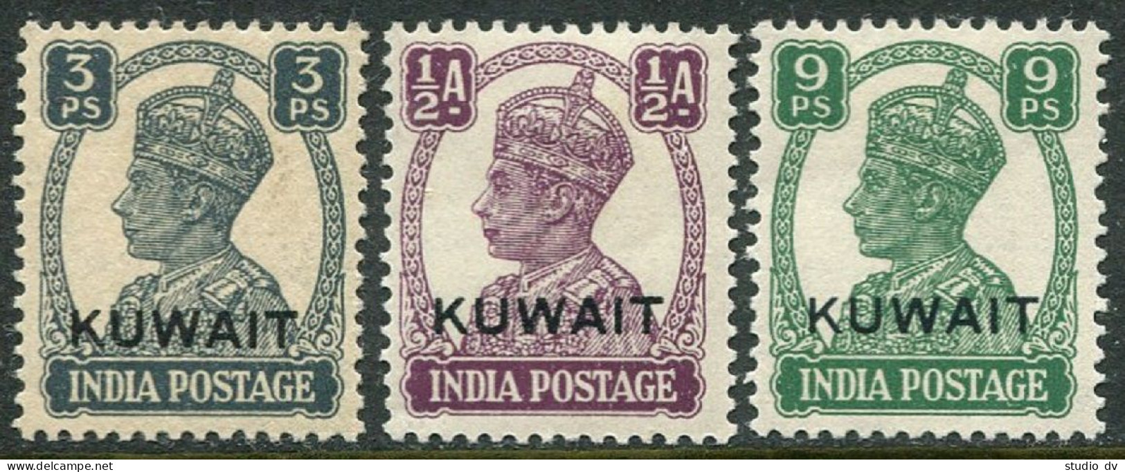 Kuwait 59-61, Hinged. Mi 52-54. Indian Postal Administration, George VI, 1945. - Kuwait