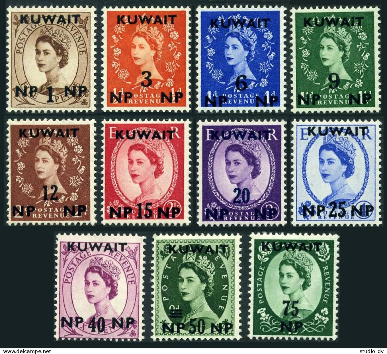 Kuwait 129-139, Hinged. Michel 119-129. Queen Elizabeth II, New Value, 1957. - Kuwait