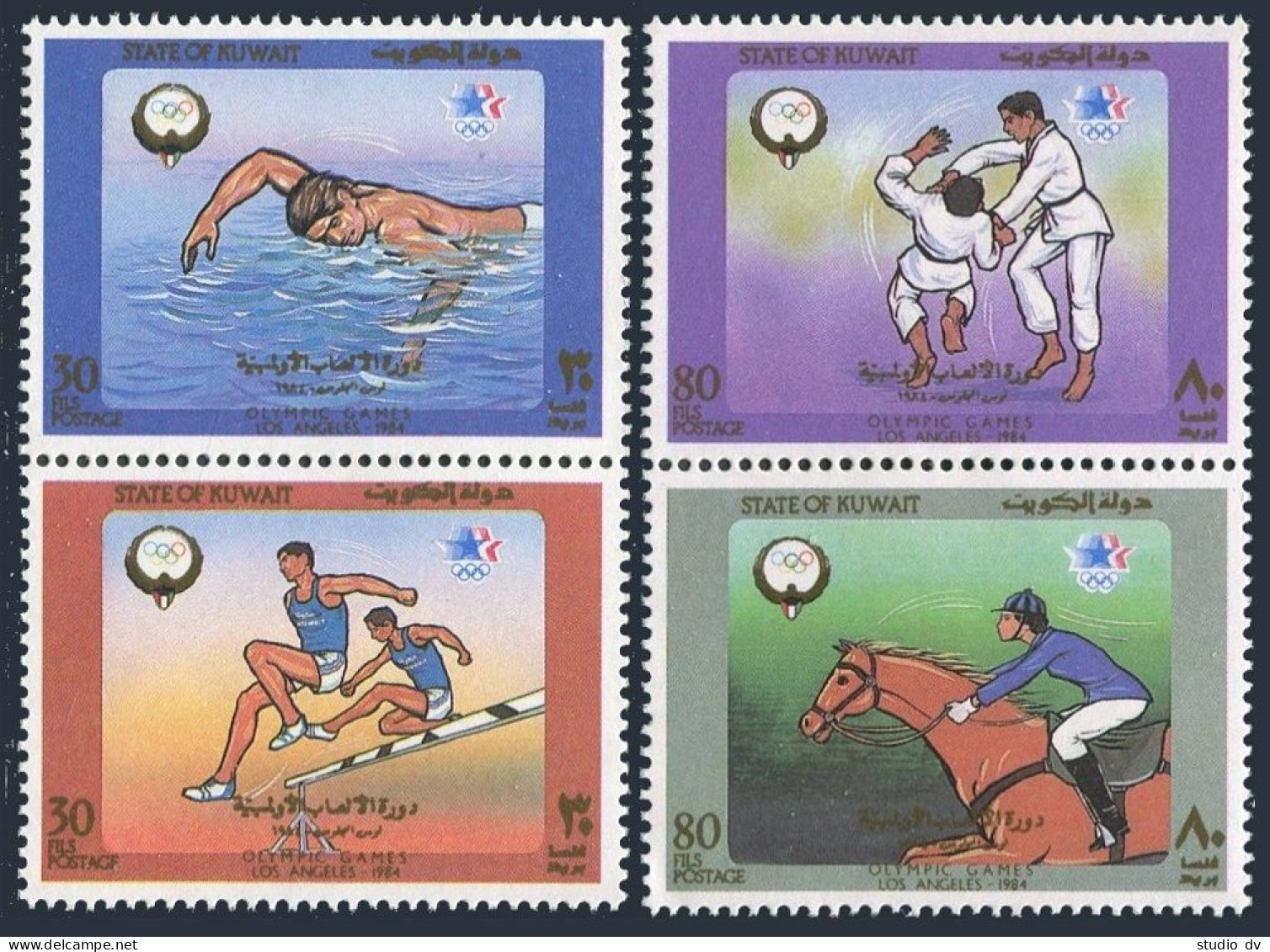 Kuwait 962-965a Pairs, MNH. Mi 1048-1051. Olympics Los Angeles-1984. Swimming,  - Koweït