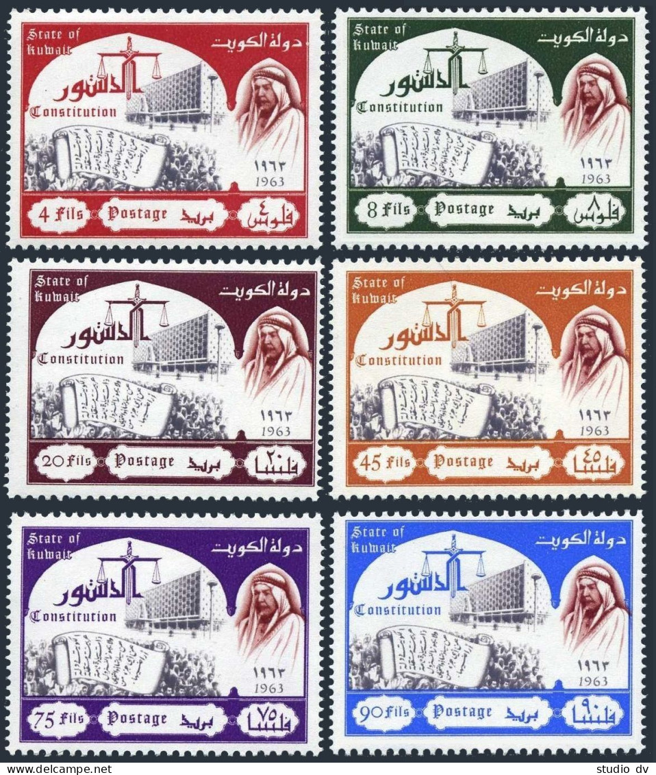 Kuwait 208-213, Hinged. Mi 198-203. Promulgation Of Constitution, 1963. Scroll, - Koweït