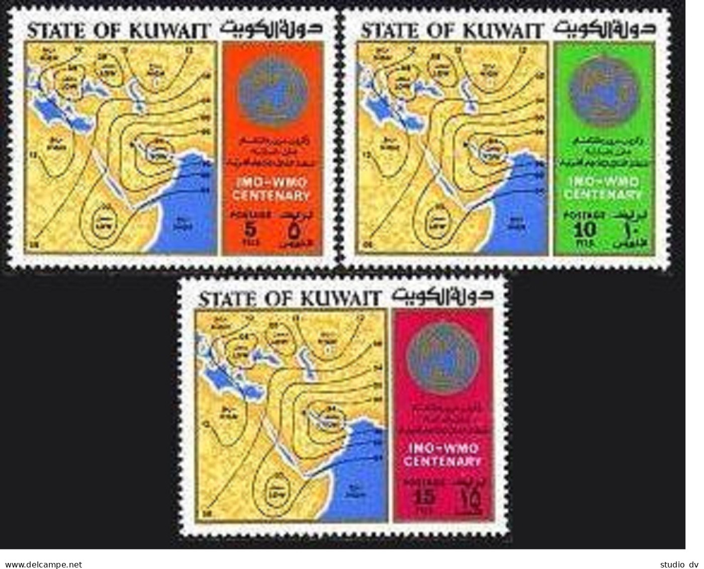 Kuwait 577-579, MNH. Mi 571-573. Meteorological Cooperation, 1973. Weather Map. - Koweït