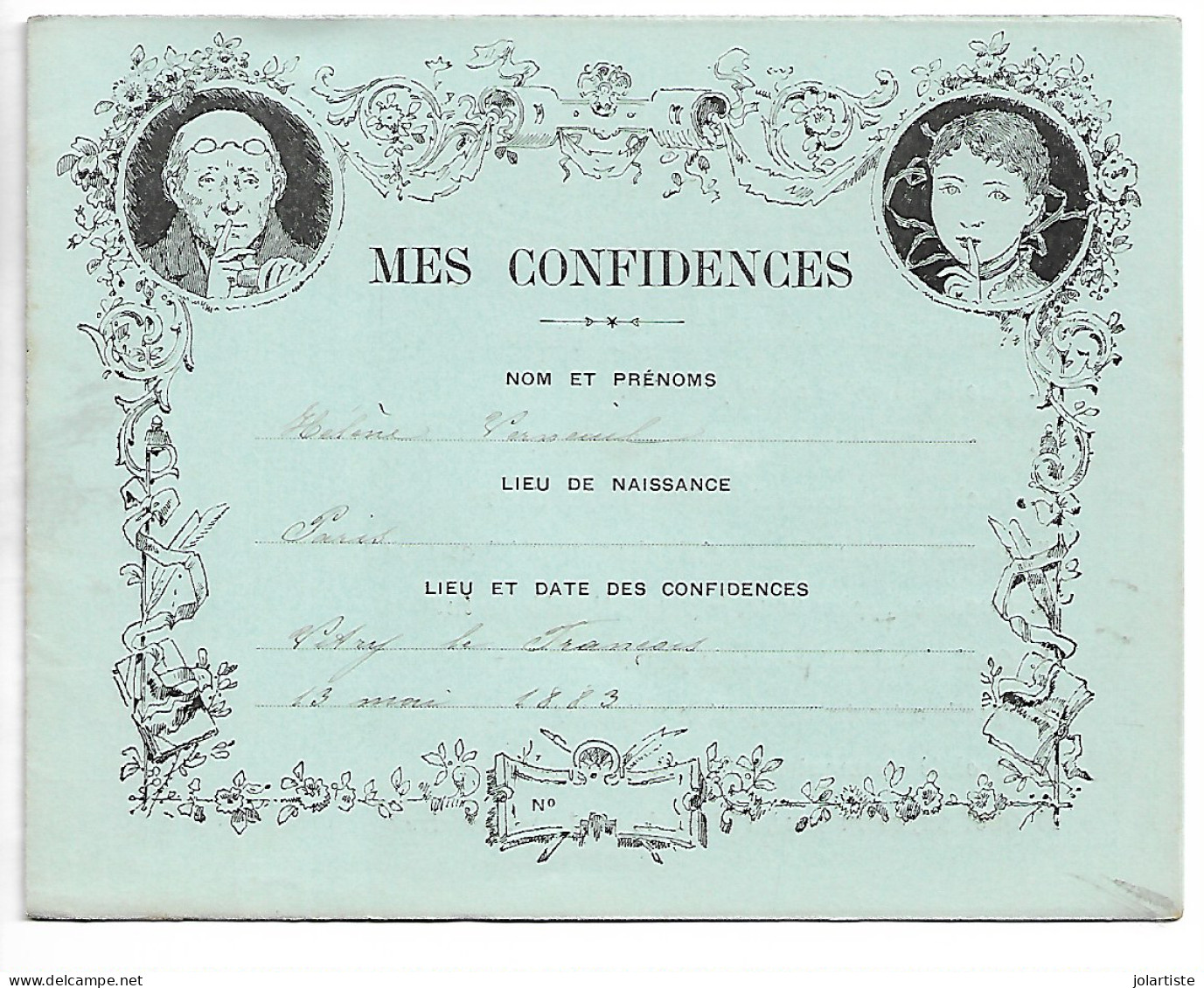 Paris 1883 Mes Confidences De Helene  VERMEUIL De  8 Pages Et Autographe Clas 5 N0174 - Andere & Zonder Classificatie