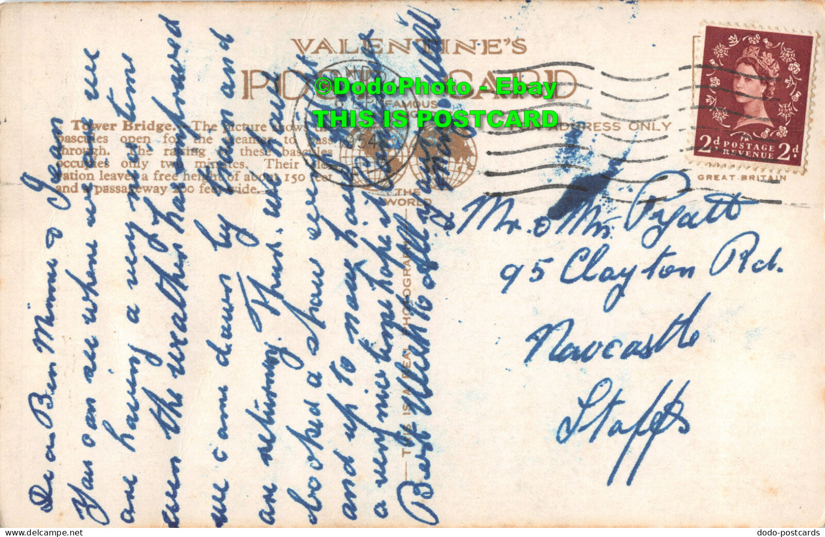 R358301 London. Tower Bridge. Valentine. RP. 1954 - Other & Unclassified