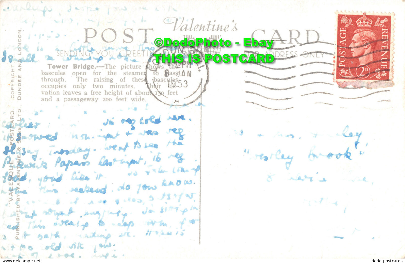 R358309 London. Tower Bridge. Valentine. Valesque. 1953 - Sonstige & Ohne Zuordnung