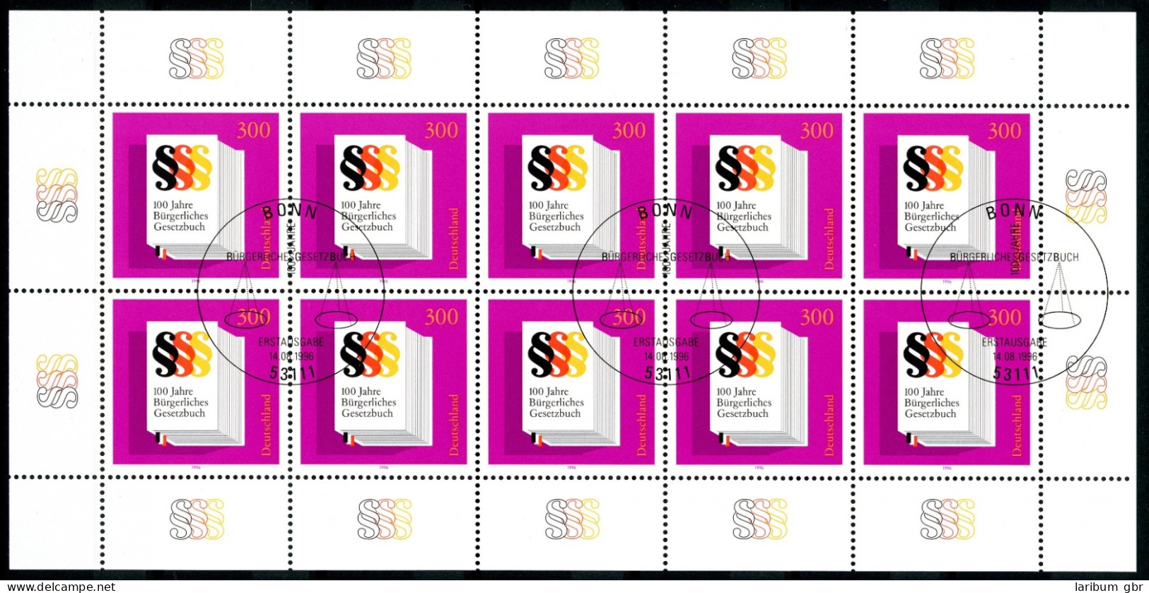 Bund Zehnerbogen 1874 Bonn Ersttagssonderstempel #IV148 - Andere & Zonder Classificatie