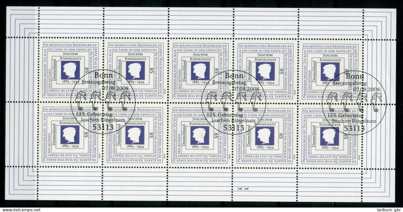 Bund Zehnerbogen 2685 Bonn Ersttagssonderstempel #HX095 - Sonstige & Ohne Zuordnung