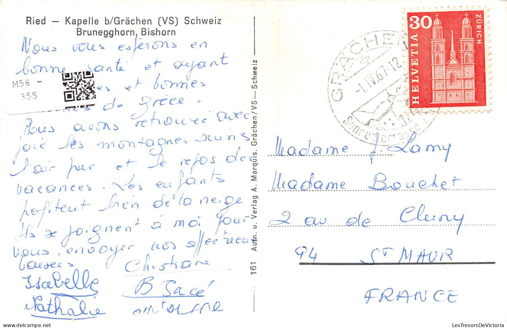 SUISSE - Ried - Kapelle B/Grachen (VS) Schweiz Brunegghorn Bishorn - Carte Postale - Riederalp