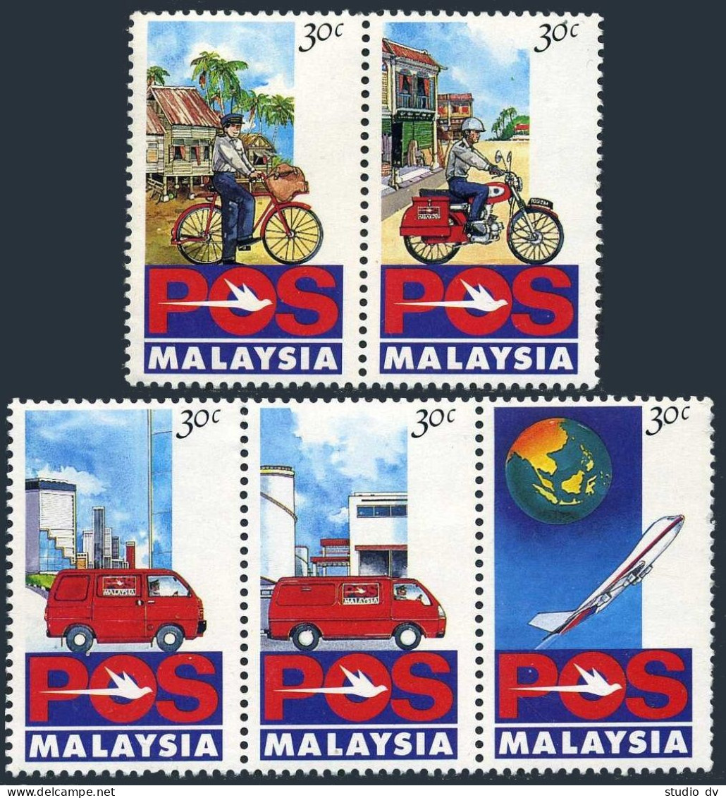 Malaysia 451a-451e,MNH.Michel 456-460. Postal Service,1992Bicycle,Truck,Plane - Malaysia (1964-...)