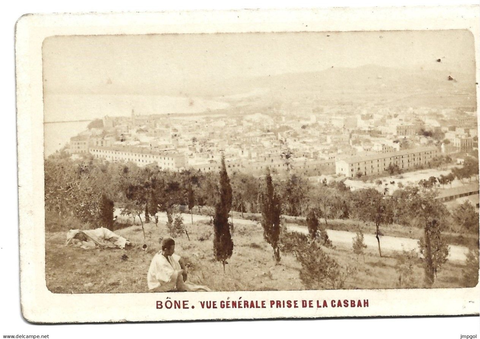 Photo Ancienne Sur Carton Bône Vue Générale Prise De La Casbah - Places