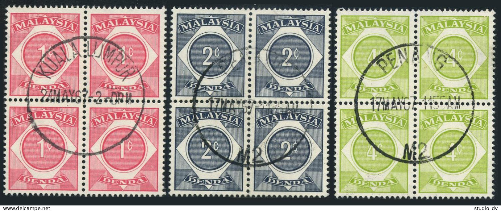 Malaysia J1-J3 Blocks/4,CTO.Michel P8-P10. Postage Due Stamps,1966.Numeral. - Malaysia (1964-...)