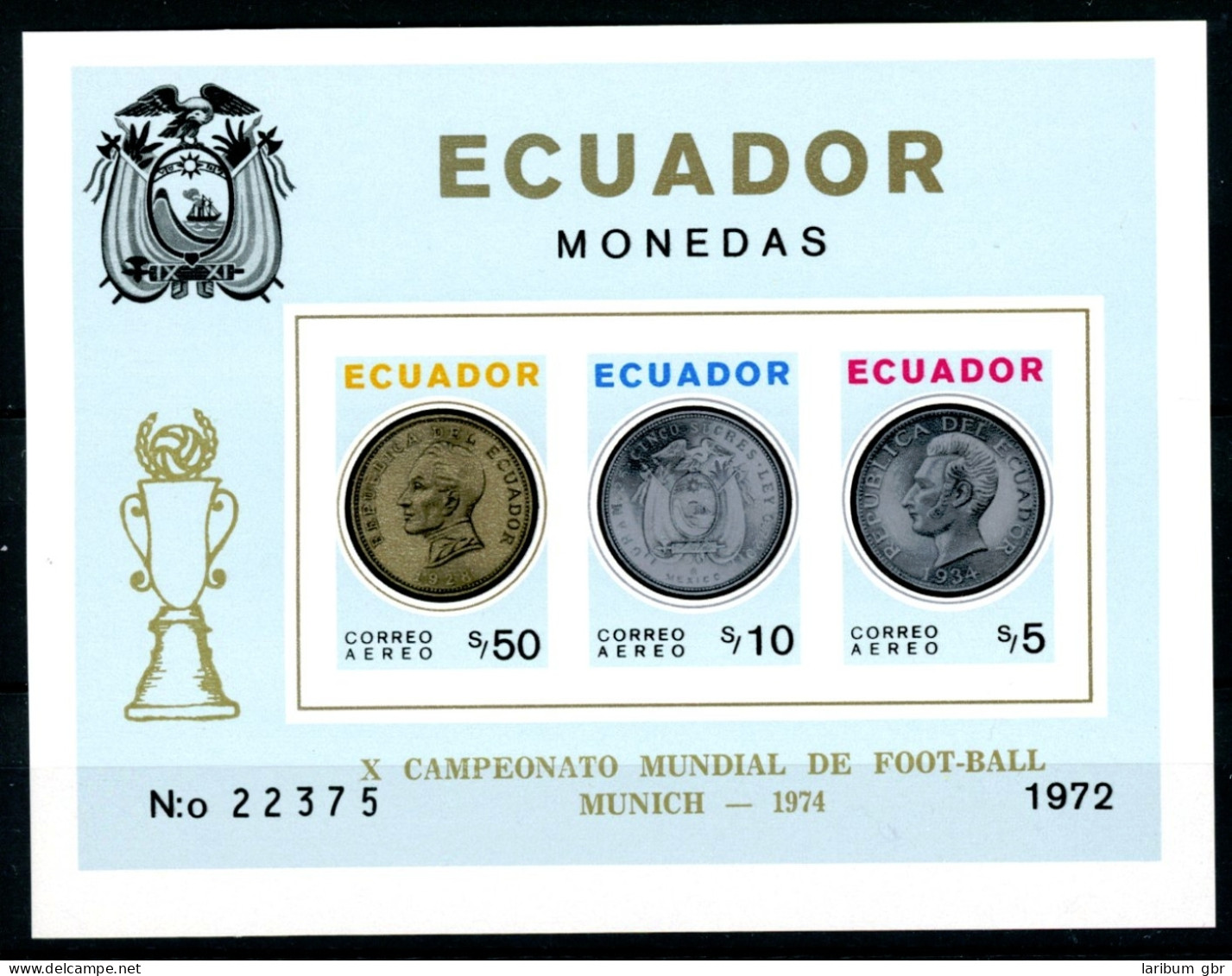 Ecuador Block 65 B Postfrisch Medaille #IA127 - Ecuador