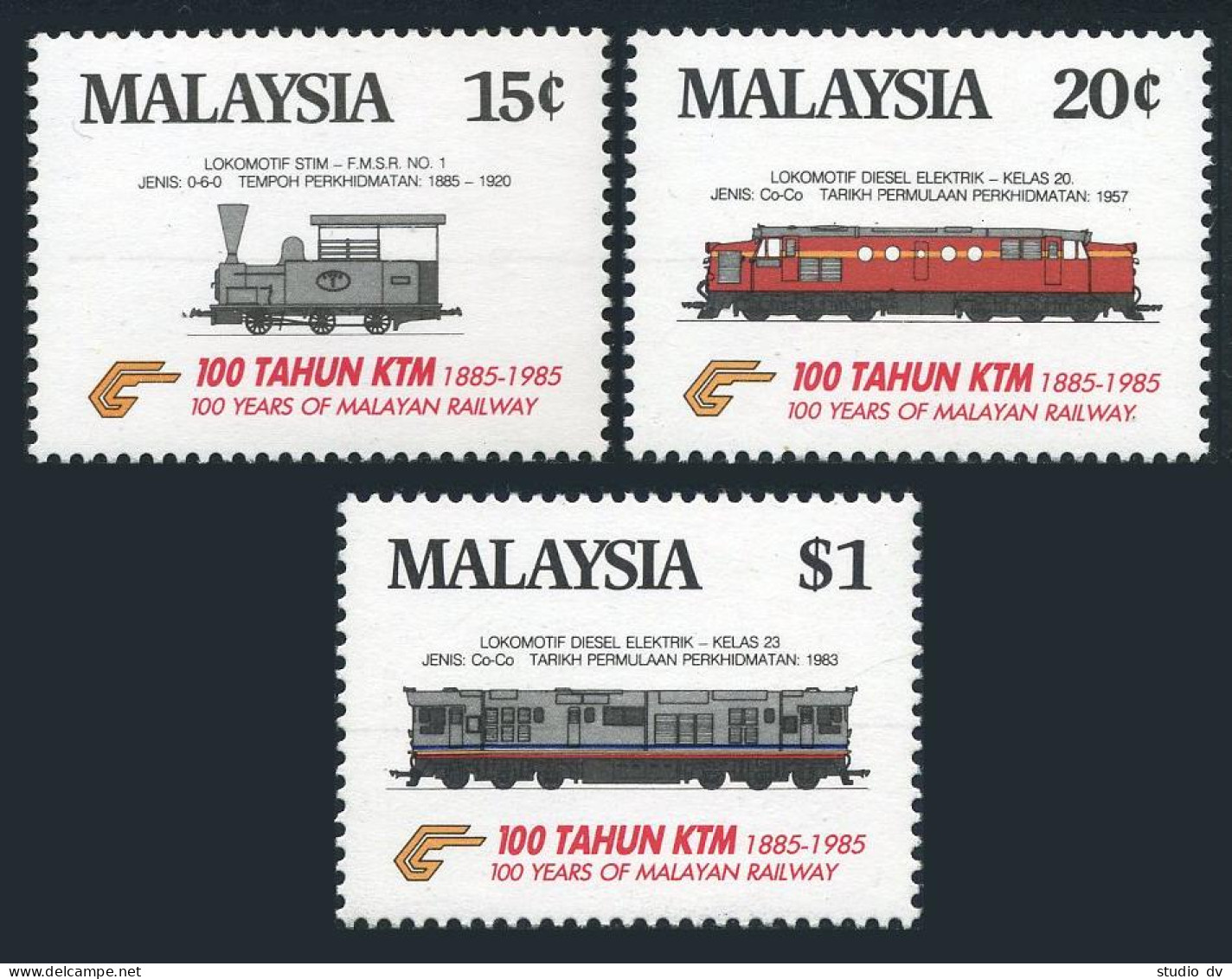 Malaysia 301-303,304,MNH.Mi 304-307. Malaya Railways,100th Ann.1985.Locomotives. - Malaysia (1964-...)